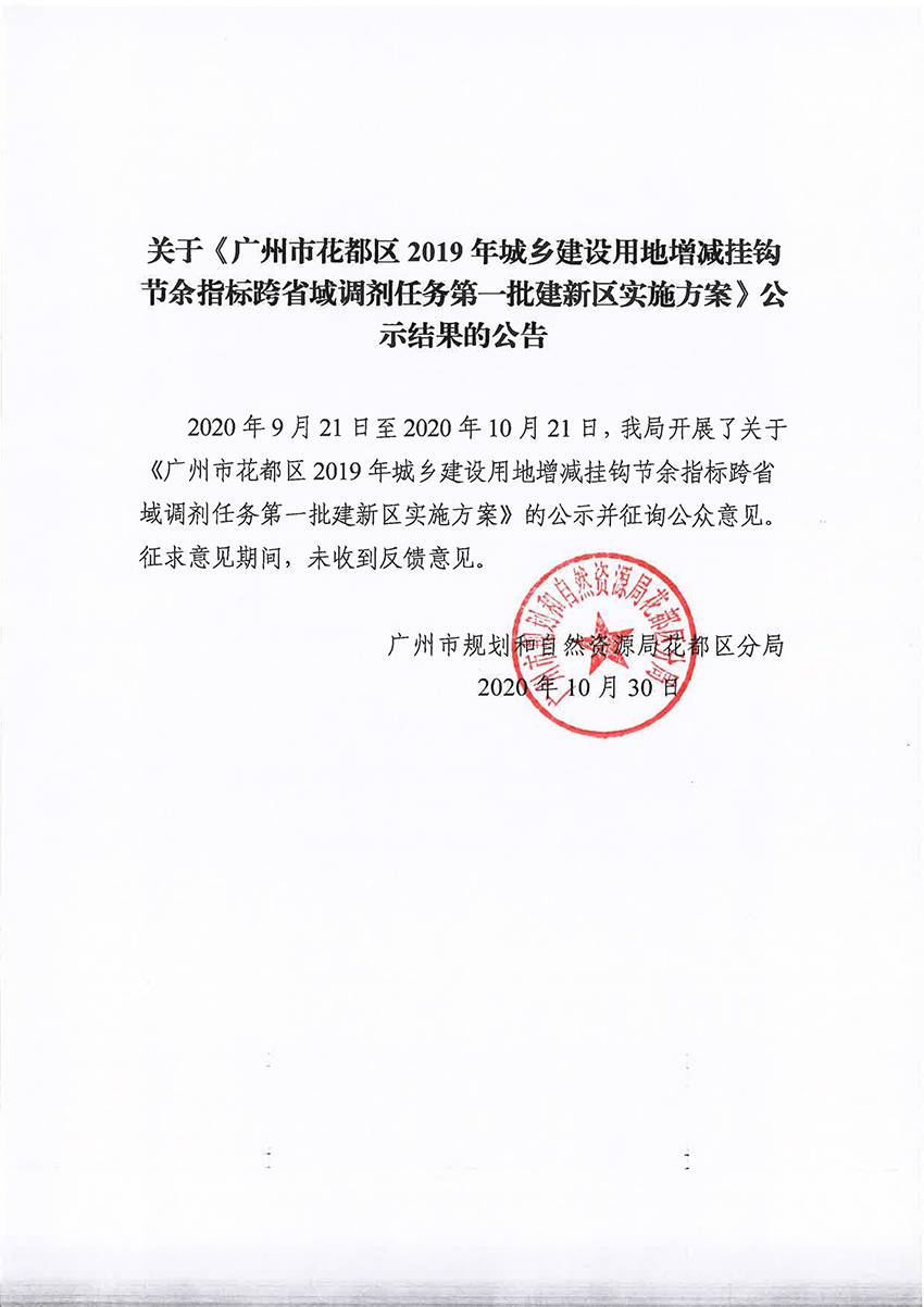 关于《葡京娱乐场
2019年城乡建设用地增减挂钩节余指标跨省域调剂任务第一批建新区实施方案》公示结果的公告.jpg