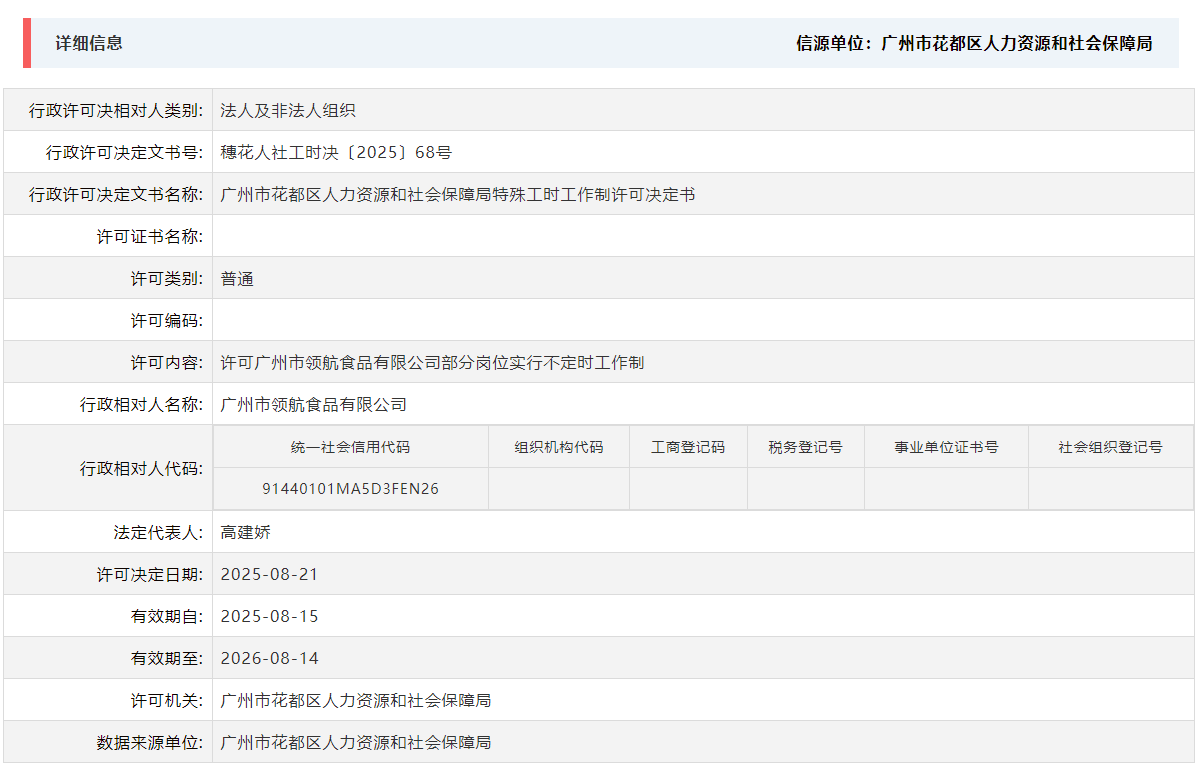 8.21许可广州市领航食品有限公司部分岗位实行不定时工作制.png