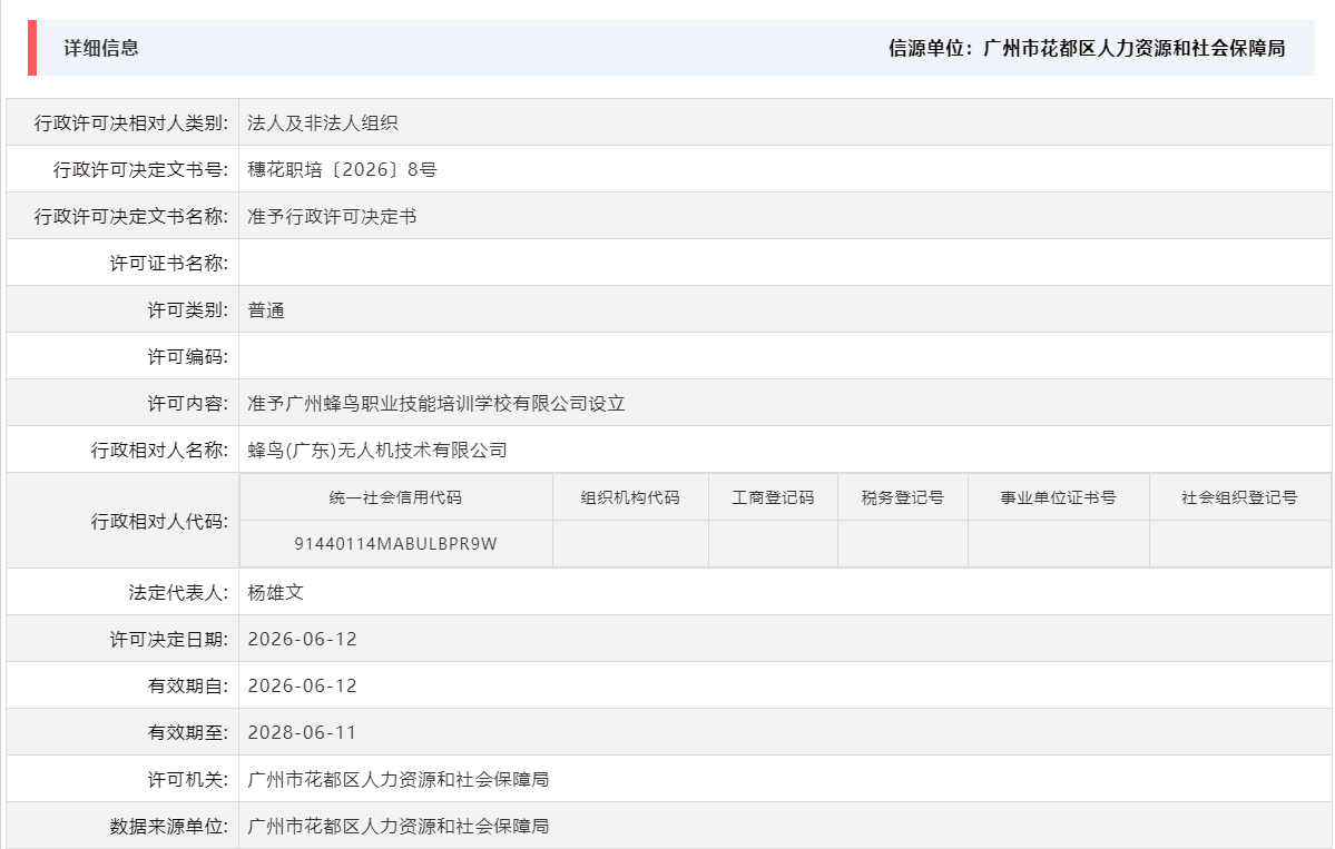 6.12准予广州蜂鸟职业技能培训学校有限公司设立.png