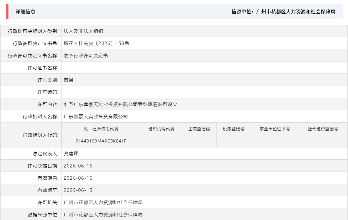 6.16准予广东鑫豪天实业投资有限公司劳务派遣许可设立.png