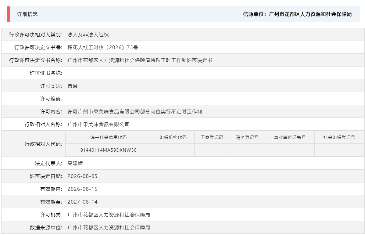 8.5许可广州市果美味食品有限公司部分岗位实行不定时工作制.png