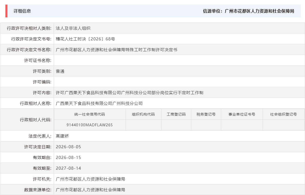 8.5许可广西果天下食品科技有限公司广州科技分公司部分岗位实行不定时工作制.png