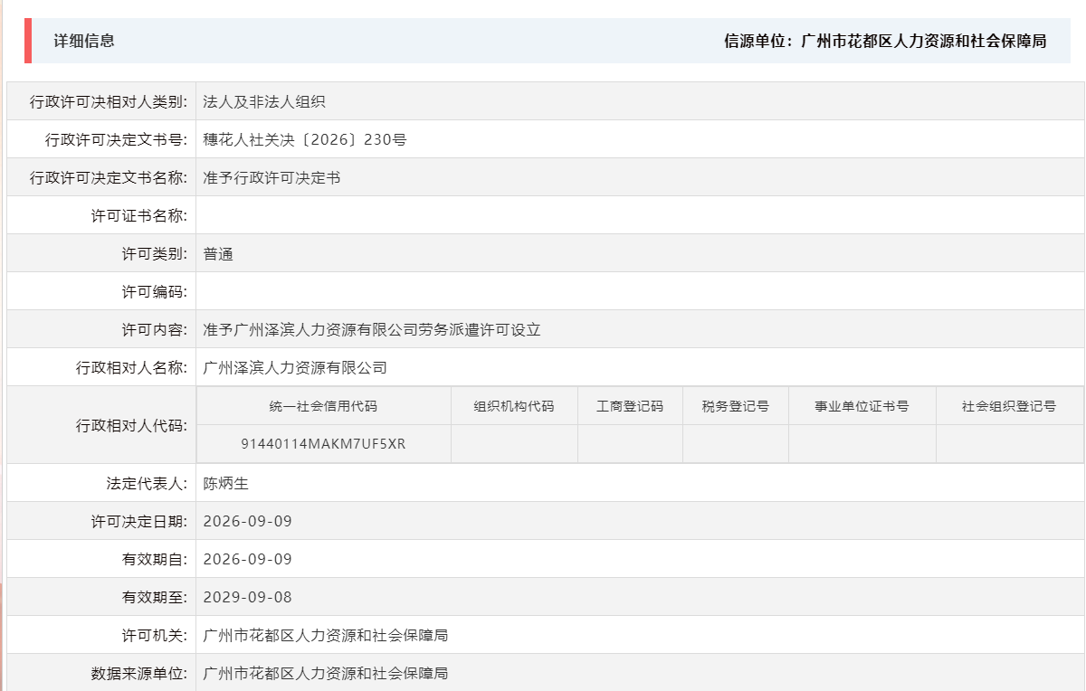 9.9准予广州泽滨人力资源有限公司劳务派遣许可设立.png